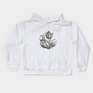 Silver Floral Elegance on Black Background No. 939 Kids Hoodie